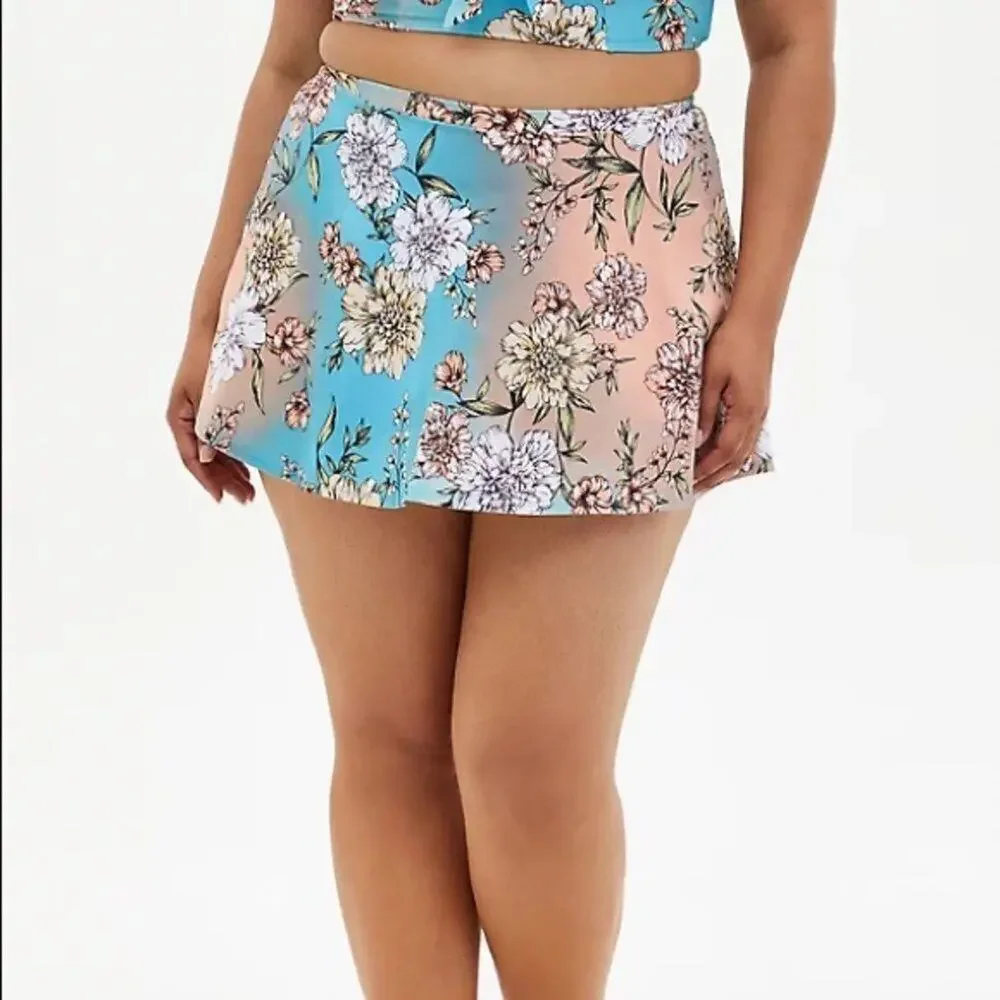 TORRID‎ PEACH FLORAL HIGH WAIST SKATER SWIM SKIRT